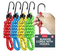 SOL 4Pk Bungee Cords With Hooks 75Cm, Long Bungee Cord With Hooks, Bungee Straps Bunjee Chords Bungees With Hooks