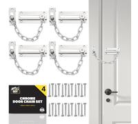 SOL 4pk Chrome Door Chain Kit Restrictor for Front Door Heavy Duty Safety Chain Lock Home Security Added Protection Peace of Mind Durable Metal Construction Easy Installation