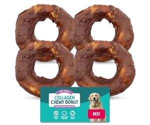 SOL 4pk Collagen Chewy Donut in Dog Treats in Beef Flavour, Savoury Dog Chew for Training & Rewards, Promotes Dental Health, Wholesome Treat Pack in Healthy Goodness for Small Dogs & All Breed Size