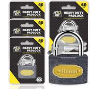 SOL 4Pk Heavy Duty Padlock 40mm Outdoor Lock Set With 12 Keys Strong Security For Shed Gate Fence Durable Weather Resistant For Home