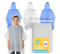 SOL 4pk Kids Hooded Poncho, Clear or Blue Assorted, Waterproof Rain Coats for Children, Emergency Disposable Outdoor Camping Gear, Hiking Festival Raincoats, Handy Protection from Sudden Showers