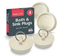 SOL 4pk Kitchen Sink Plugs, 3/4 Inch and 1/2 Inch White Universal Bath Plug UK Stopper for Kitchen Basin and Bathroom Bathtub, Durable Rubber, Leak-Proof, Preventing Leaks and Ensuring a Tight Seal