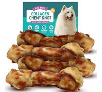 SOL 4pk Large Collagen Chewy Knots Chicken, 15 cm Tasty Dog Chews, Savoury Knotted Dog Treats for Large Dogs, High Protein Chicken Flavour Chews, Promotes Dental Health, Boredom Breaker