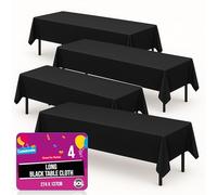 SOL 4pk Long Black Table Cloth Party 274x137cm Rectangular Large Disposable Plastic Cover. Heavy Duty Spill Protection: Opaque Design for Halloween, Graduation, Birthdays, Weddings, Buffets Catering