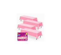 SOL 4pk Long Pink Table Cloth Party 274x137cm Plastic Cover Disposable Tablecloths for Parties - Heavy Duty Spill Protection