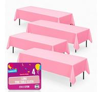 SOL 4pk Long Pink Table Cloth Party 274x137cm Plastic Cover Disposable Tablecloths for Parties - Heavy Duty Spill Protection - Opaque Design for Weddings, Buffets, Catering & Outdoor Events
