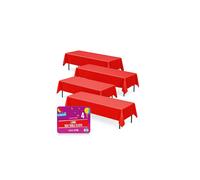 SOL 4pk Long Red Table Cloth Party 274x137cm Plastic Cover Disposable Tablecloths for Parties - Spill Protection - Great for Weddings, Buffets