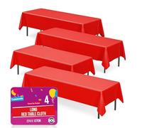 SOL 4pk Long Red Table Cloths 274x137cm - Reusable Waterproof Cover