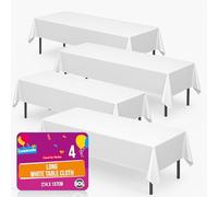 SOL 4pk Long White Table Cloth Party 274x137cm Plastic Cover Disposable Tablecloths for Parties - Heavy Duty Spill Protection - Opaque Design for Weddings, Buffets, Catering, Outdoor & Theme Events