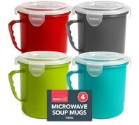 SOL 4pk Microwave Soup Containers 700ml Microwave Soup Mug with Lid Heat Resistant Reusable Food Holders Leak Resistant Portable Meal Prep Storage Suitable Home Office Work Lunch Use