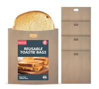 SOL 4pk Reusable Toastie Bags Mess Free Sandwich Heating Sleeves for Toasters Nonstick Snack Pouches for Clean Cooking Easy Use and Crumb Control at Home