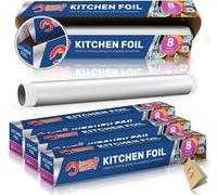SOL 4Pk Tin Foil Roll 32M Aluminium Kitchen Foil Roll 8M X 29Cm, Non-Stick Aluminium Foil For Wrapping, Grilling & Bbq, Tinfoil Roll