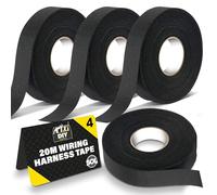 SOL 4pk x 20m Wiring Harness Tape, Black Loom Binding Felt for Cars, Motorcycle, Durable and Flexible, Heat-Resistant Adhesive Fabric Cloth Strip, Ideal for Automotive Electrical Wire Cable Management