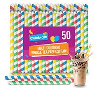 SOL 50pk Multi-Coloured Boba Straws for Milkshake, Bubble Tea, Slushie, Smoothie, Milk, Tapioca Pearls. Thick, Wide, Large Jumbo and Made of Paper. Perfect for Home, Parties or Commercial Use.