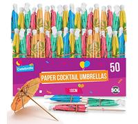 SOL 50pk Paper Cocktail Umbrellas - Assorted Colours for Drinks & Snacks - Durable Party Accessories for Hawaiian, Pool, Beach, Summer & Birthday Parties - Eye-Catching Designs for Drinks & Appetisers