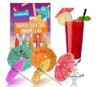 SOL 50pk Paper Cocktail Umbrellas for Drinks - Assorted Colours for Mocktails & Snacks - Fun Party Cocktail Accessories for Hawaiian, Beach, Summer & Birthday Parties - Eye-Catching Designs