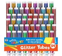 SOL 54pk Kids Glitter Tubes in 10 Assorted Vibrant Colours - Fine for Paint, Nail Art & Crafts, Slime, Fabric. Pink, Silver, Red, Blue, Green, Orange Diamond Dust. Easy-Pour Shaker Pots for Adults.