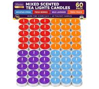 SOL 60pk Scented Tea Lights Candles - Mixed Scented Tea Light Candles | Scented Tealight Candles - Berry, Lavender, Peach, Mountain Spring & Vanilla Tea Lights, 3.5 Hour Burn, 12g Each