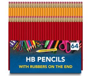 SOL 64pk HB Pencils with Rubbers on the End, Durable Lead for Smooth Writing & Drawing, Eraser-Tipped Design, Perfect for School, Office, Art Projects, Sketching, Everyday Use, Great for Kids & Adults