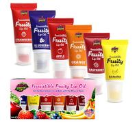 SOL 6pc Irresistible Fruity Flavour Lip Oil Set - With 6 Juicy & Fruity Flavours Including Apple, Orange, Banana, Strawberry, Blueberry, & Raspberry (8ml per tube)
