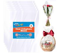 SOL 6pk 50x70cm Clear Cellophane Sheets - Perfect Hamper Wrap for Gifts, Flowers & Baskets - Florist Cellophane Wrap for Easter, Birthdays & Events - Flexible Wrapping Sheets for Elegant Presentations