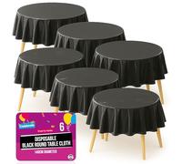SOL 6pk Black Round Table Cloth Disposable 140cm Party Tablecloths for Circular Table - Durable Spill Protection - Perfect for Weddings, Buffets, Catering, Restaurants & Outdoor Events