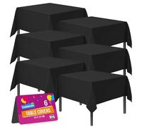 SOL 6pk Black Table Cloth Party 121x121cm Plastic Cover Tablecloth Disposable for Parties - Heavy Duty Spill Protection - Opaque Square Design - Multipurpose for Weddings, Catering & Buffets
