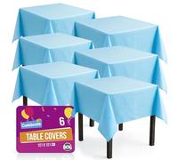 SOL 6pk Blue Table Cloths Party 121x121cm Reusable Plastic Tablecloth Table Cover - Heavy Duty Spill Protection - Opaque Design for Weddings, Buffets, Catering, Outdoor Events & Theme Parties