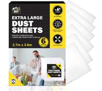 SOL 6Pk Extra Large Dust Sheets 3.6 X 2.7M Heavy Duty Plastic Sheeting For Painting Decorating Furniture And Floor Protection Durable