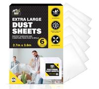SOL 6pk Extra Large Dust Sheets - 3.6x2.7m Heavy Duty Plastic Sheeting for Painting, Decorating, Furniture & Floor Protection - Thick Durable Plastic Cover Sheets for DIY & Renovation