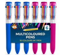 SOL 6pk Multicolour Pen, 10-in-1 Retractable Multi Coloured Pens All in One, Vivid Ink Ballpoint Pens for School & Office, Switchable Biros Ideal for Writing, Drawing & Creative Projects