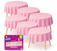 SOL 6pk Pink Round Table Cloth Disposable 140cm Party Circular Cover - Durable Spill Protection - Valentines Day, Weddings, Baby or Bridal Showers, Girls Birthday, Teens, Kids, Hen Nights, Craft Arts