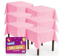 SOL 6pk Pink Table Cloths Party 121x121cm Plastic Cover Disposable for Parties - Heavy Duty Spill Protection - Opaque Design for Weddings, Buffets, Catering, Outdoor Events, Gender Reveals & More