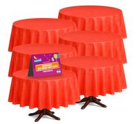 SOL 6pk Red Round Table Cloth Disposable 140cm Party Tablecloths for Circular Table Cloth Cover - Durable Spill Protection - Perfect for Weddings, Buffets, Catering, Restaurants & Special Events