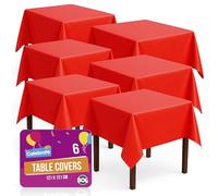 SOL 6pk Red Table Cloth - Disposable & Waterproof Plastic Table Cloth Wipe Clean - Plastic Tablecloth Cover For Parties - 3pk x 121cm