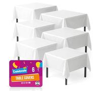 SOL 6pk Square White Table Cloth Party 121x121cm Plastic Cover Tablecloth Disposable for Parties - Thick Full Coverage Heavy Duty Spill Protection - For Supplies Decorations, Kids Birthdays, Weddings
