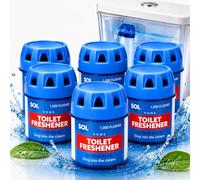 SOL 6pk x 70g Toilet Fresheners, Ocean Scented Blue Cistern Blocks, Last 1000 Flushes, Prevents Limescale, Cleans Rims, Strong Air Freshners and Loo Cleaner for Bathroom Air, Room, Home Airfreshener