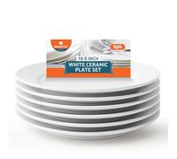 SOL 6pk White Ceramic Dinner Plates 10.5 Inch Plate Set for Everyday Dining Classic Tableware for Home Cafe Restaurant Use Durable Easy Clean Dishware for Meals Serving Kitchen Crockery