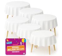 SOL 6pk White Round Table Cloth Disposable 140cm Party Tablecloths for Circular Table Cover - Durable Spill Protection - Perfect for Weddings, Buffets, Catering, Restaurants & Outdoor Events