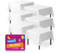 SOL 6Pk White Table Cloth Party 121 X 121Cm Plastic Cover Disposable Heavy Duty Spill Protection Opaque Design For Weddings Buffets