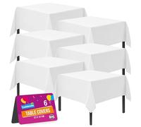SOL 6pk White Table Cloth Party 121x121cm Plastic Cover Tablecloth Disposable for Parties - Heavy Duty Spill Protection - Opaque Design for Weddings, Buffets, Catering, Gender Reveals & Events