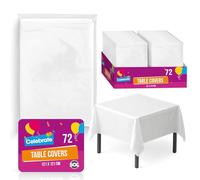 SOL 72pk Bulk White Table Cloth Party 121x121cm Plastic Cover Tablecloth Disposable for Parties - Heavy Duty Spill Protection - Opaque Design for Weddings, Buffets, Catering, Gender Reveals & Events