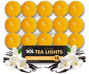 SOL 75Pk Vanilla Tea Lights - Vanilla Tea Lights - Tea Light Candles - Long Burning Tealights - Scented Tea Light Candles - Vanilla