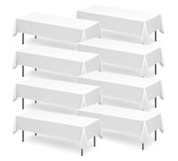 SOL 8pk Long White Table Cloth Party 274x137cm Plastic Cover Disposable Tablecloths for Parties - Heavy Duty Spill Protection - Opaque Design for Weddings, Buffets, Catering, Outdoor & Theme Events