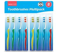 SOL 8pk Manual Toothbrush Multipack - Soft Tooth Brushes for Adults and Family, Assorted Colours, Firm Bristles for Effective Cleaning, Disposable, Ideal for Daily Oral Care at Home, Travel & Gym Use