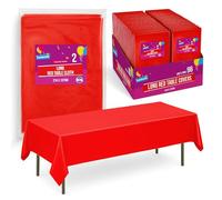 SOL 96pk Bulk Long Red Table Cloth Party 274x137cm Plastic Cover Disposable Tablecloths for Parties - Spill Protection - Great for Weddings, Buffets, Catering, Restaurants, Outdoor Event Celebrations