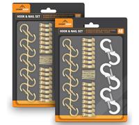 SOL 96pk Hook and Nail Set - Assorted Cup Hooks & Screw-in Hooks with Nails - Wall Hanging Kit for Keys, Mugs, Lights & DIY Projects - Ideal for Wood, Plaster & Indoor Organisation