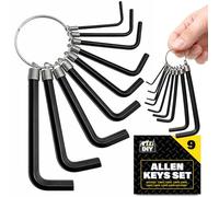 SOL 9pk Allen Key Set - 2mm to 8mm Hardened Steel Hex Keys Heavy-Duty | Short arm hex key set for furniture assembly, bicycle maintenance, DIY repairs, workshop and home use