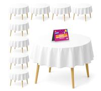 SOL 9pk White Round Table Cloth Disposable 140cm Party Tablecloths for Circular Table Cover - Durable Spill Protection - Perfect for Weddings, Buffets, Catering, Restaurants & Outdoor Events