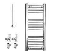 Sol*Aire Heating Products Bray Straight Dual Fuel Heated Towel Rail/Warmer/Radiator, Chrome. Round Tube, 25mm Bars, High Output, For Bathroom, Kitchen, 800 x 400